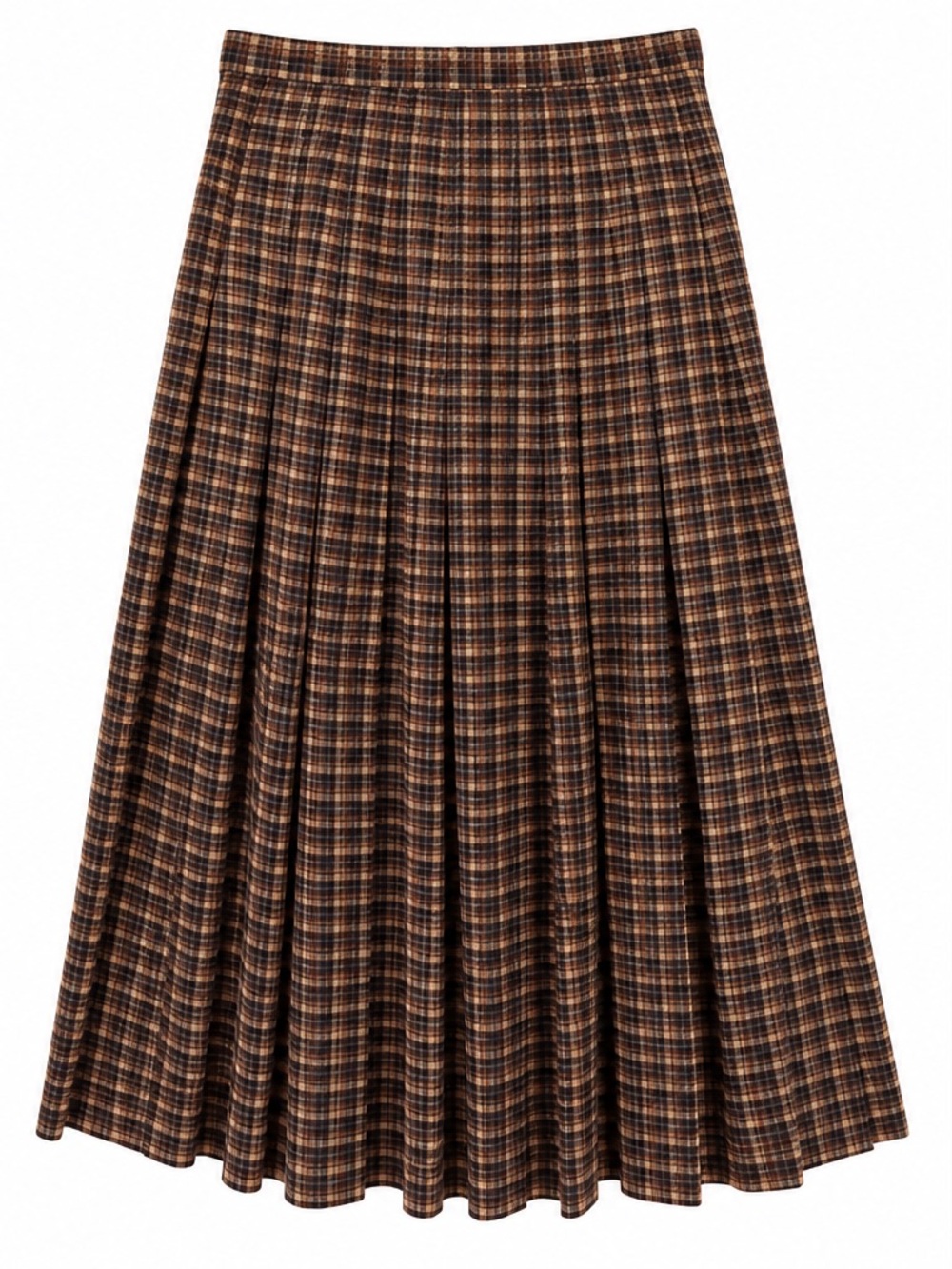 Vintage Made in France Plaid Pleated Midi Skirt Size 40 Wool Blend